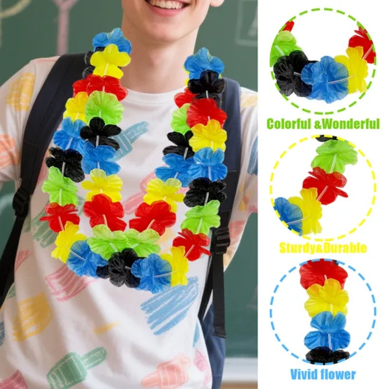 24 Colorful Hawaiian Leis Back To School Party Photo Booth Prop Tropical Flower Necklace Leis For First Day Of School Teacher Appreciation Graduation Party Supplies Beach Hawaii Luau Dance Party Favor