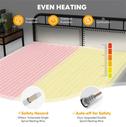 80' X 60' Electric Heated Mattress Pad With Adjustable Temperatures 10 H Timer