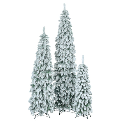 No Provide Self Pick-up.8FT, 6FT, 4FT Pre-Lit Pencil Christmas Trees, 3-set Slim Artificial Christmas Tree With Snow Flocking, Xmas Holiday Decoration Tree, 1455 Branch Tips, 520 LED Lights, 11 Lighti