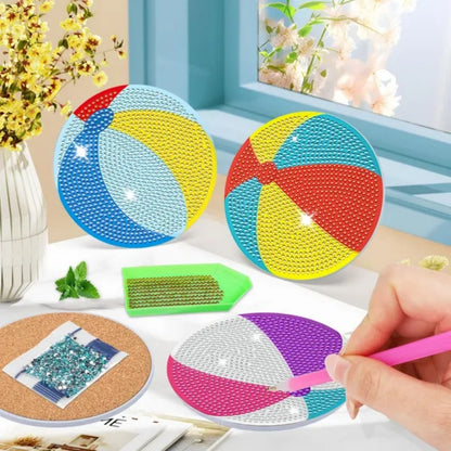 6Pack Beach Balls Rhinestones Art Painting Coaster Kit Summer Holiday DIY Rhinestones Painting Coasters