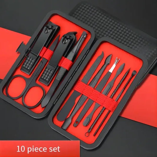 10-Piece Black Nail Clippers Kit With Travel Case