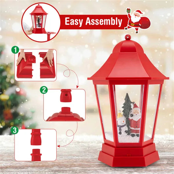 64" Christmas Streetlamp Decor: Santa/Snowman/Tree Scene, 60 Warm White LEDs, 8 Tunes, 2 Modes (Stand/Tabletop), Red, 12.5×12.5×64", 4.5lbs