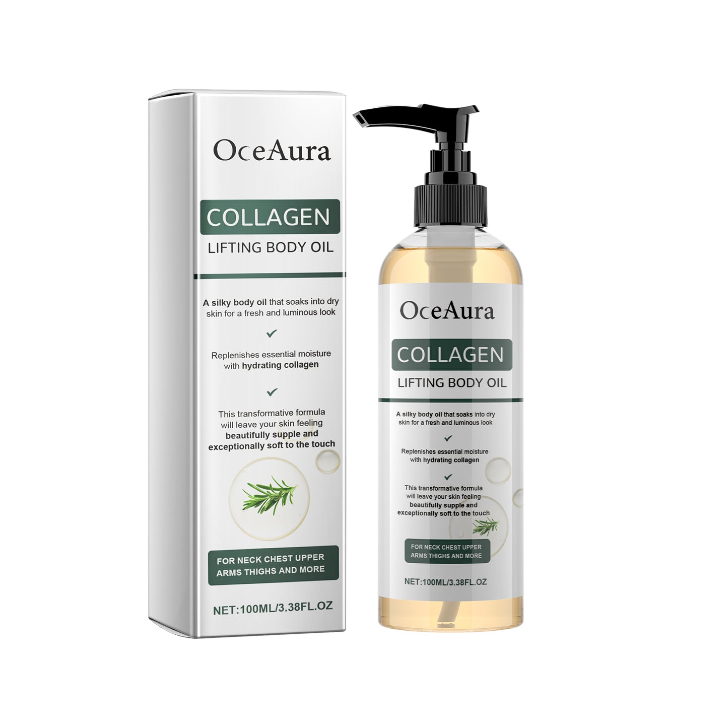 OceAura Collagen Lifting Body Oil, Moisturizing And Firming Arms Belly Fat Full Body Massage Oil