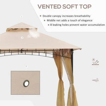10ft X 10ft Outdoor Patio Gazebo Canopy Tent Beige-AS