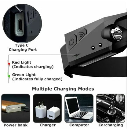 COB LED Headlamp USB Rechargeable Headlight Torch Work Light Bar Head Band Lamp