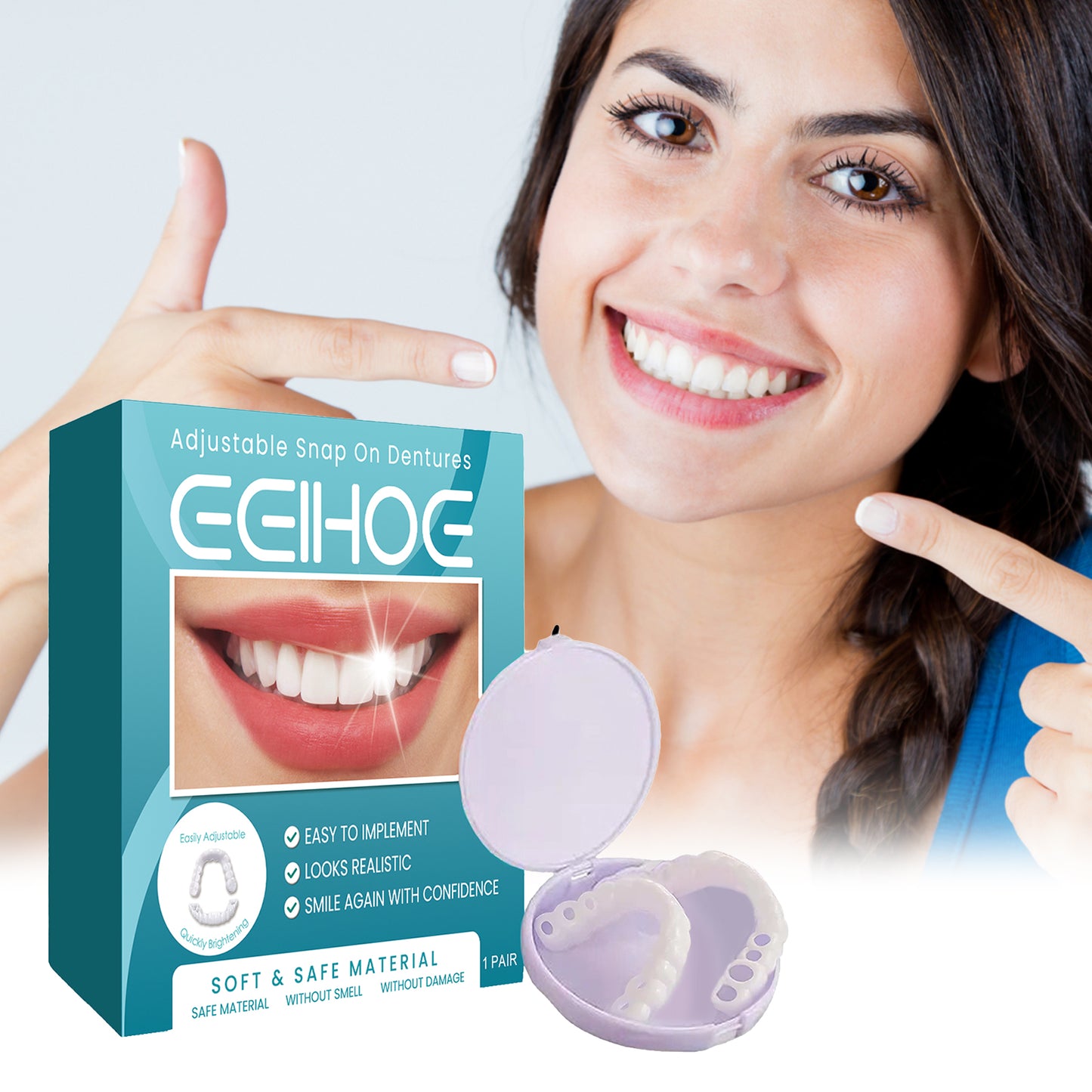 EELHOE Adjustable Snap On Dentures Temporary Gap Filling Orthodontic Dentures Kit