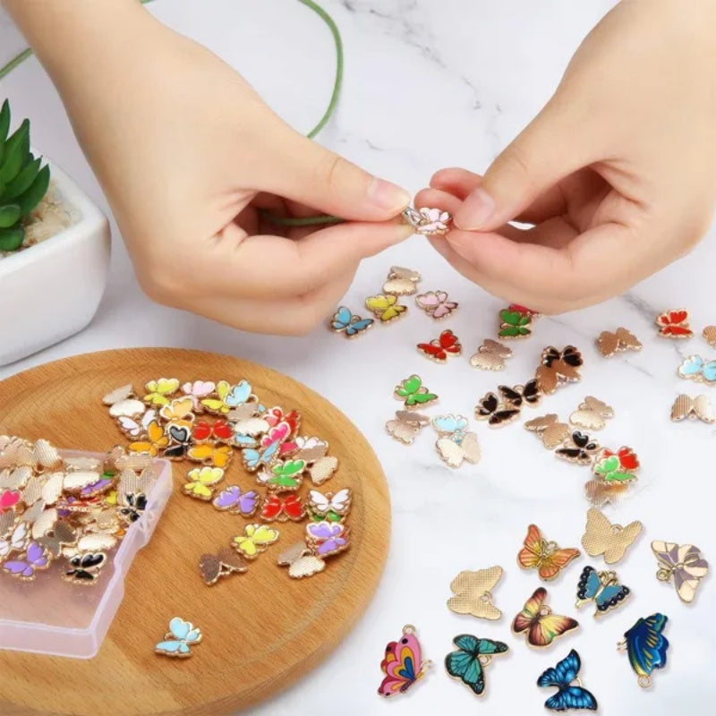 Details Specifications  Material  Alloy  Color Multi-color  Package Contents  126 Pcs Butterfly Charms For Jewelry Making