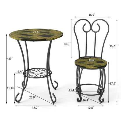 Modern Style 3 Piece Coffee Table Set Round Coffee Table With 2 Round Back Chairs