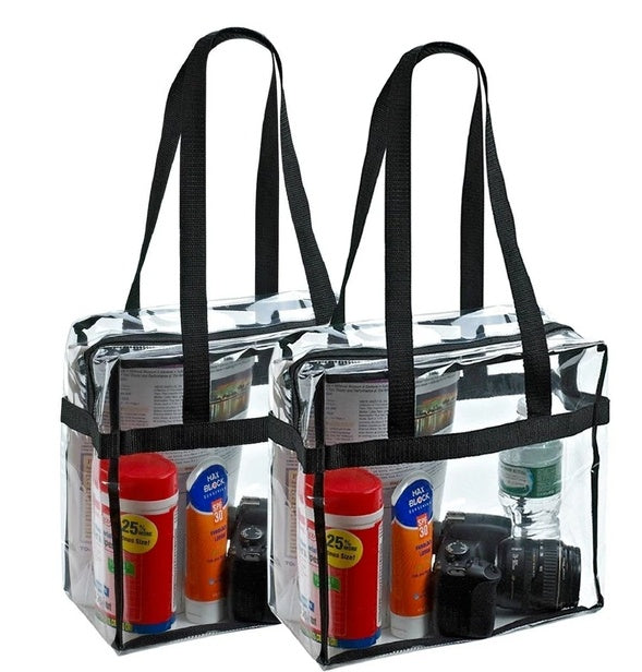 2x Clear PVC Tote Bag Women Large Transparent Handbag Zip Purse Stadium Security