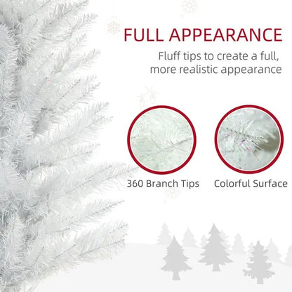 6' Prelit Christmas Trees, Pencil Artificial Christmas Tree With Colourful Surface Tips, Colourful LED Lights, White