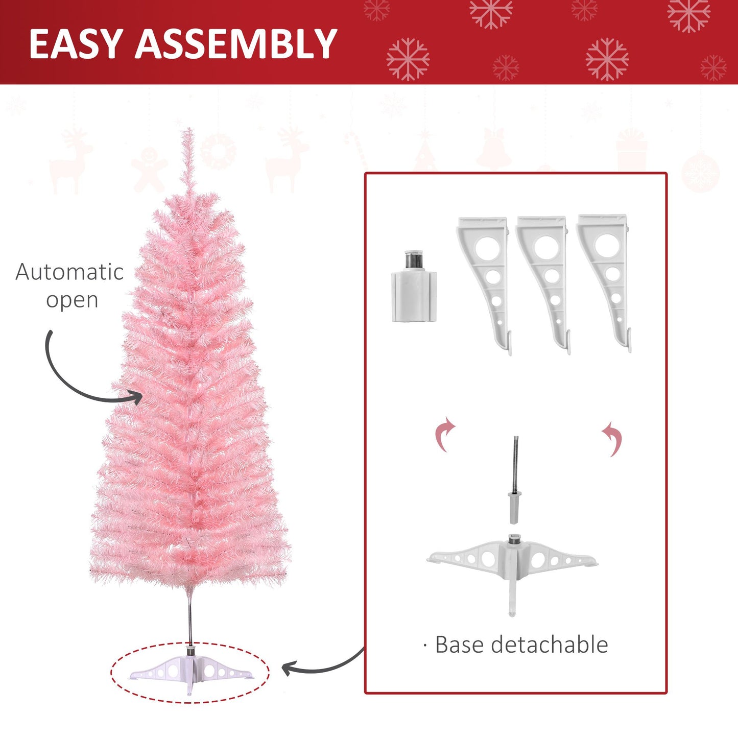 4FT Artificial Christmas Tree Holiday Xmas Holiday Pencil Tree Decoration With Automatic Open For Home Party