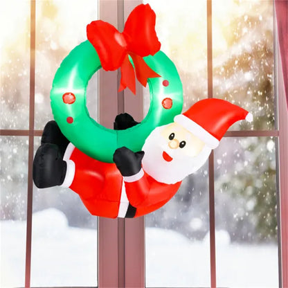 4ft Inflatable Santa Wreath Christmas Decor: 5 LED Lights (3 On Wreath/2 On Santa), IP44 Waterproof Polyester, 2 Hanging Ropes
