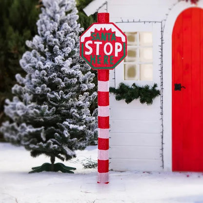 Lighted STOP Sign Christmas Yard Decorations, Pre-lit Road Sign SANTA STOP HERE With 70 LED White Lights And Stakes For Xmas Outdoor Holiday Indoor Decor Lighted Holiday Displays