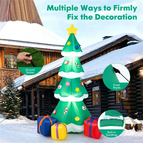6FT Inflatable Christmas Tree: Multicolored Gift Boxes + Star Top, Built-in LED Lights, Waterproof Polyester