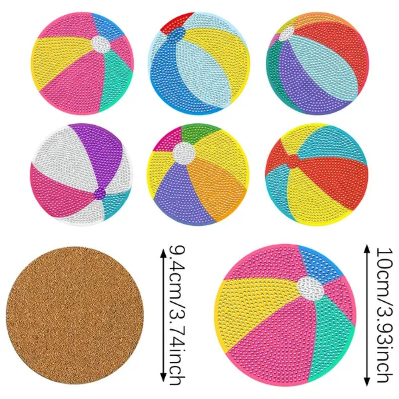 6Pack Beach Balls Rhinestones Art Painting Coaster Kit Summer Holiday DIY Rhinestones Painting Coasters
