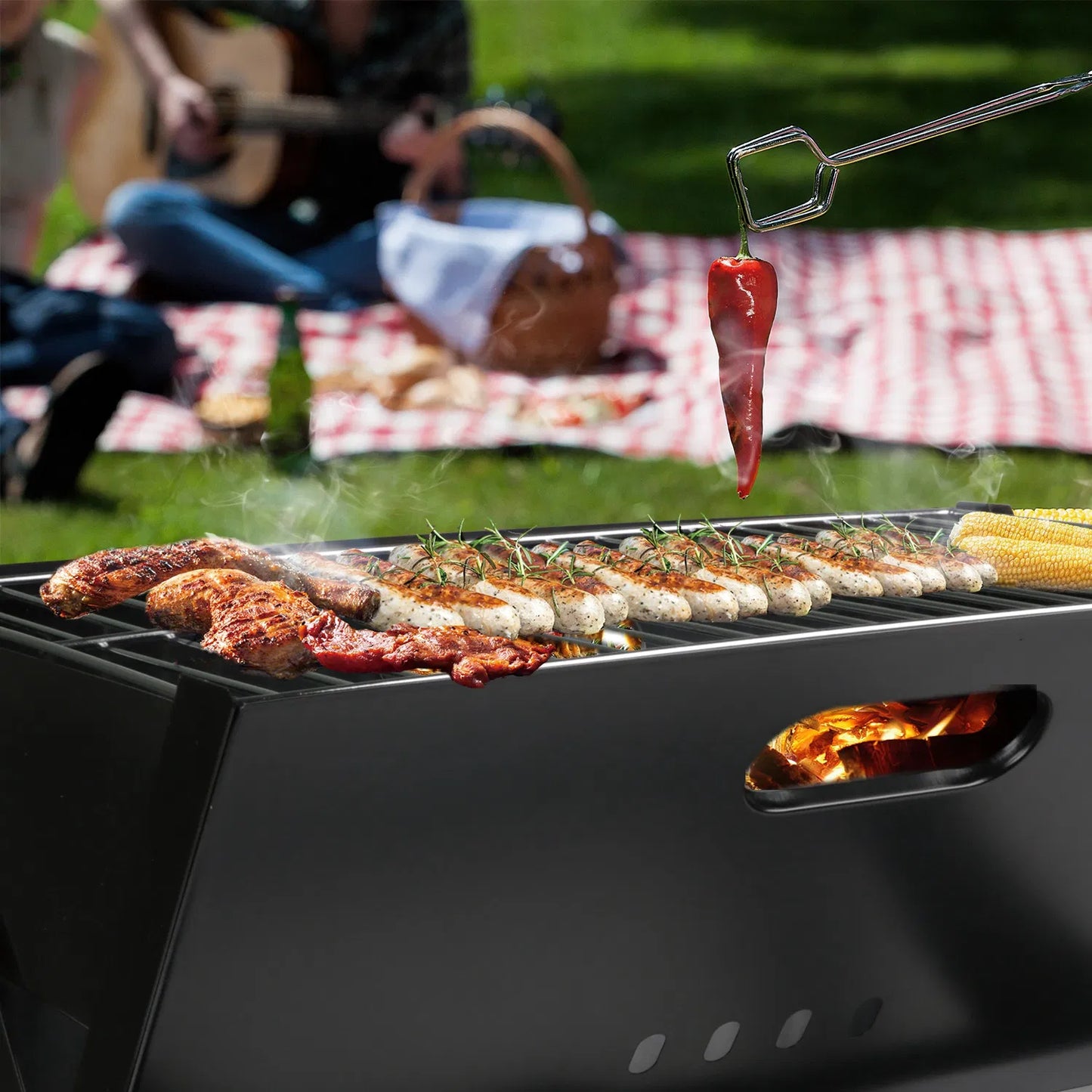 Portable Charcoal Grill - Mini BBQ Grill - Small Table Top Charcoal Grill For Camping, Outdoor Cooking - Foldable Camping Grill For Picnics, Tailgating And Backyard Grilling