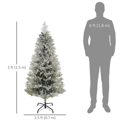 5 Feet Pencil Snow Flocked Artificial Christmas Tree With 517 Realistic Cypress Branches, Auto Open, Green