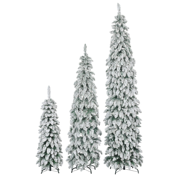 No Provide Self Pick-up.8FT, 6FT, 4FT Pre-Lit Pencil Christmas Trees, 3-set Slim Artificial Christmas Tree With Snow Flocking, Xmas Holiday Decoration Tree, 1455 Branch Tips, 520 LED Lights, 11 Lighti
