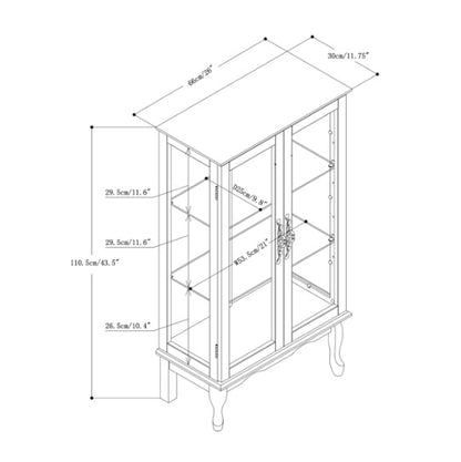 Curio Cabinet Lighted Curio Diapaly Cabinet With Adjustable Shelves And Mirrored Back Panel, Tempered Glass Doors