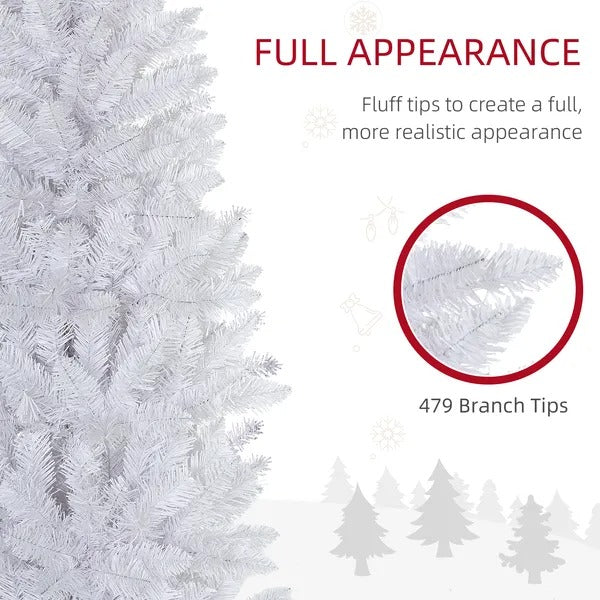 6ft Tall Pencil Artificial Christmas Tree With 479 Branch Tips With Steel Base, White