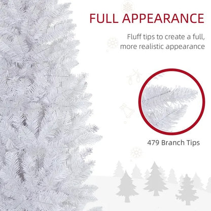 6ft Tall Pencil Artificial Christmas Tree With 479 Branch Tips With Steel Base, White