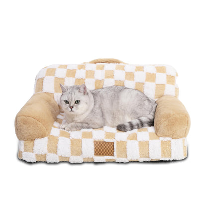 Jacquard Luxury Solid Color Pattern Leather Fur Machine Washable Detachable Cover Pet Bed