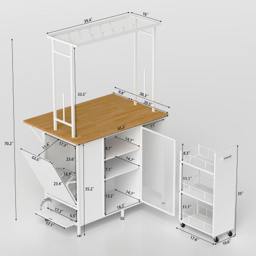 Kitchen Island With Storage Space Breakfast Bar With Folding Flip-Up Pane Large Storage