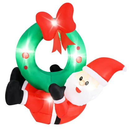 4ft Inflatable Santa Wreath Christmas Decor: 5 LED Lights (3 On Wreath/2 On Santa), IP44 Waterproof Polyester, 2 Hanging Ropes