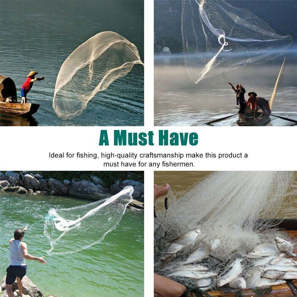 Fishing Cast Net Bait Easy Throw Hand Cast Strong Nylon Mesh USA