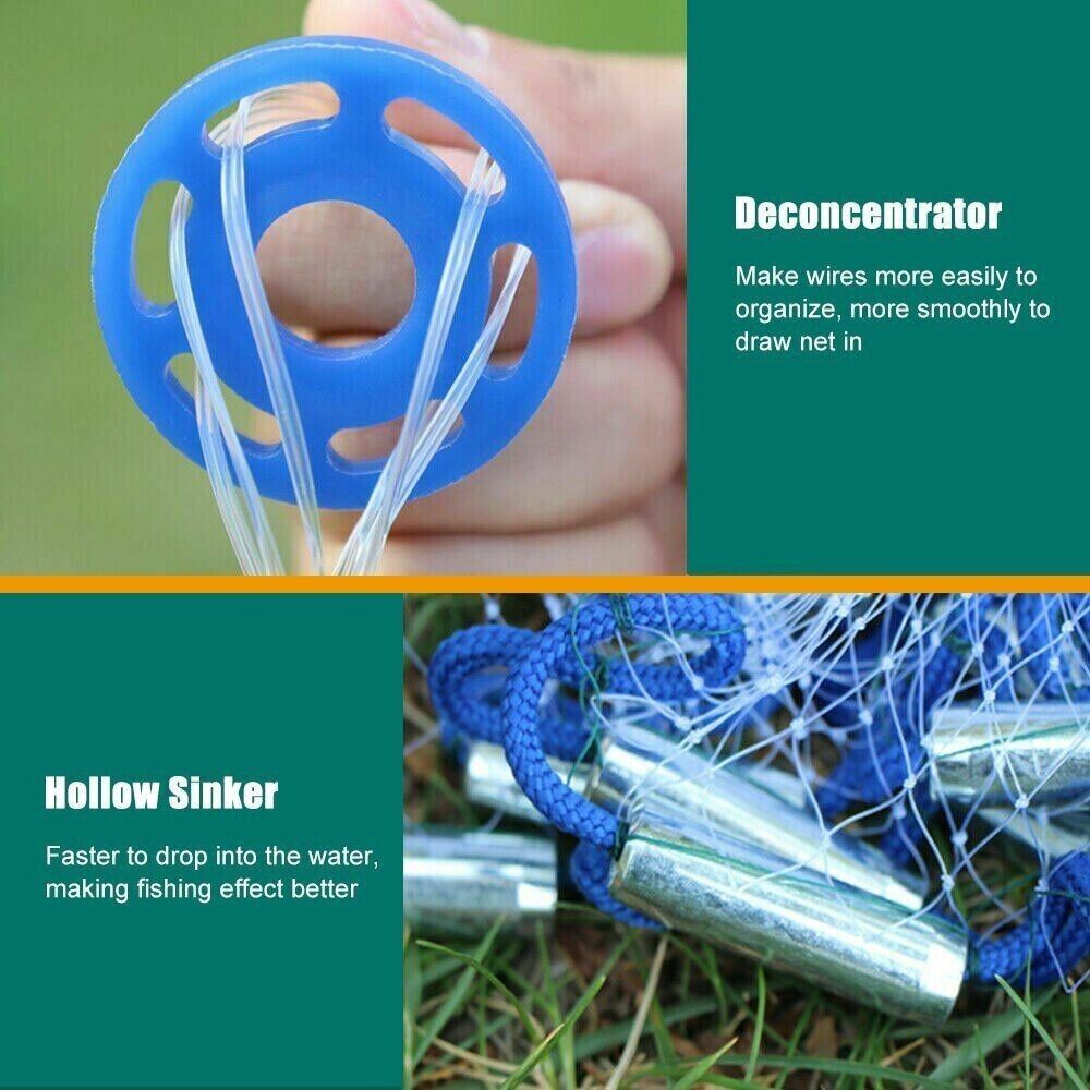 Fishing Cast Net Bait Easy Throw Hand Cast Strong Nylon Mesh USA