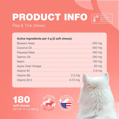 Dog Flea And Tick Treatment Chews FleaTick Prevention For Dogs Chewables Natural Dog Flea & Tick Control Soft Treats Immune Support Supplement