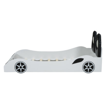 Wood Twin Size Race Car-Shaped Platform Bed With LED And Upholstered Backrest, White