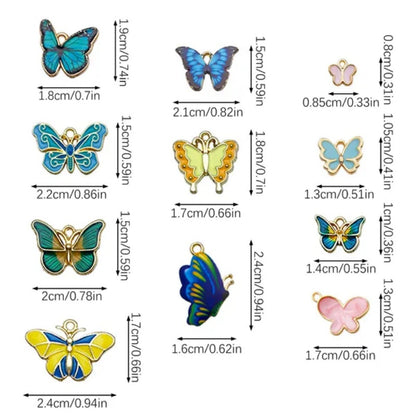 Details Specifications  Material  Alloy  Color Multi-color  Package Contents  126 Pcs Butterfly Charms For Jewelry Making